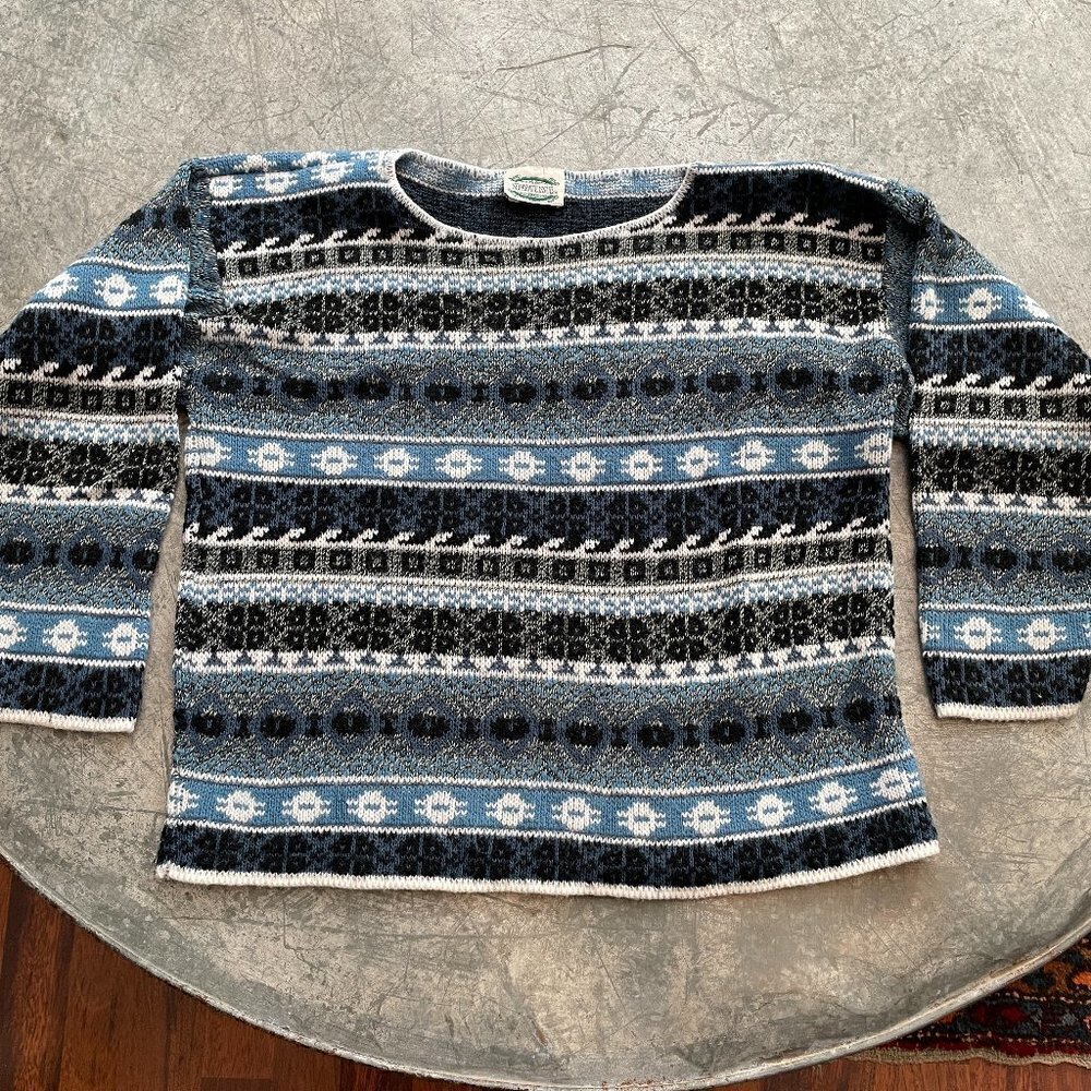 Vintage 80s 90s Fairisle Blue Acrylic Knit USA Sweater Small Separate Issue